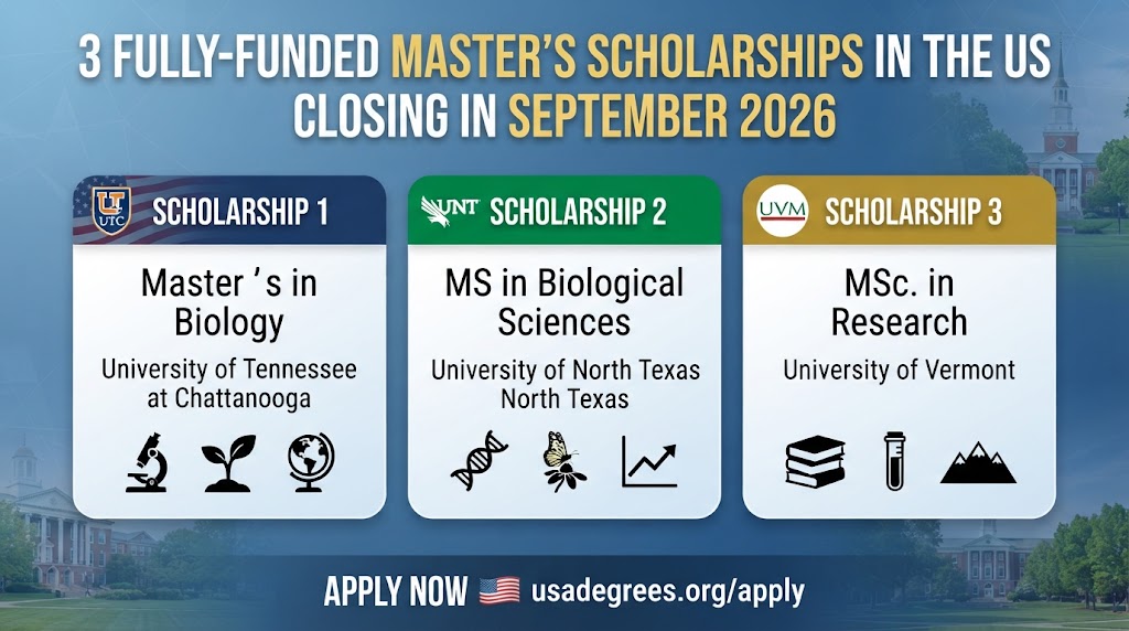 3 Fully-Funded MSc, MS and Master’s Scholarships in the US Closing in September 2026