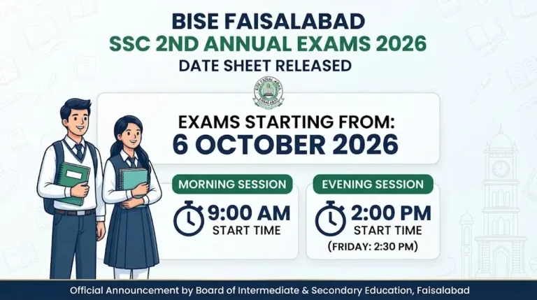 BISE Faisalabad SSC 2nd Annual Exams 2026 Date Sheet Released