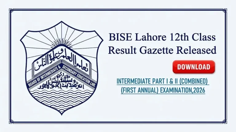 BISE Lahore 12th Class Result Gazette Released