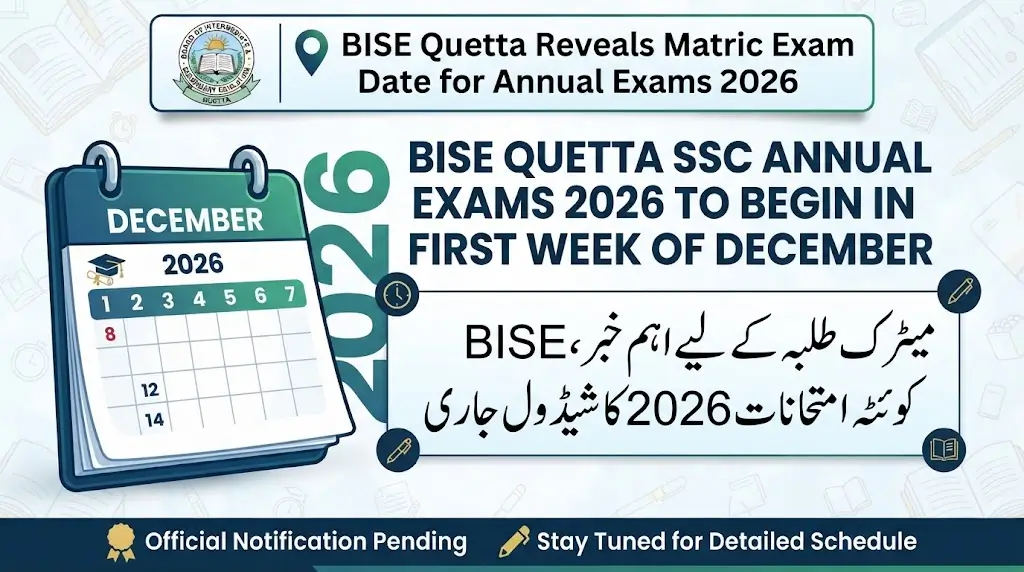 BISE Quetta Reveals Matric Exam Date for Annual Exams 2026