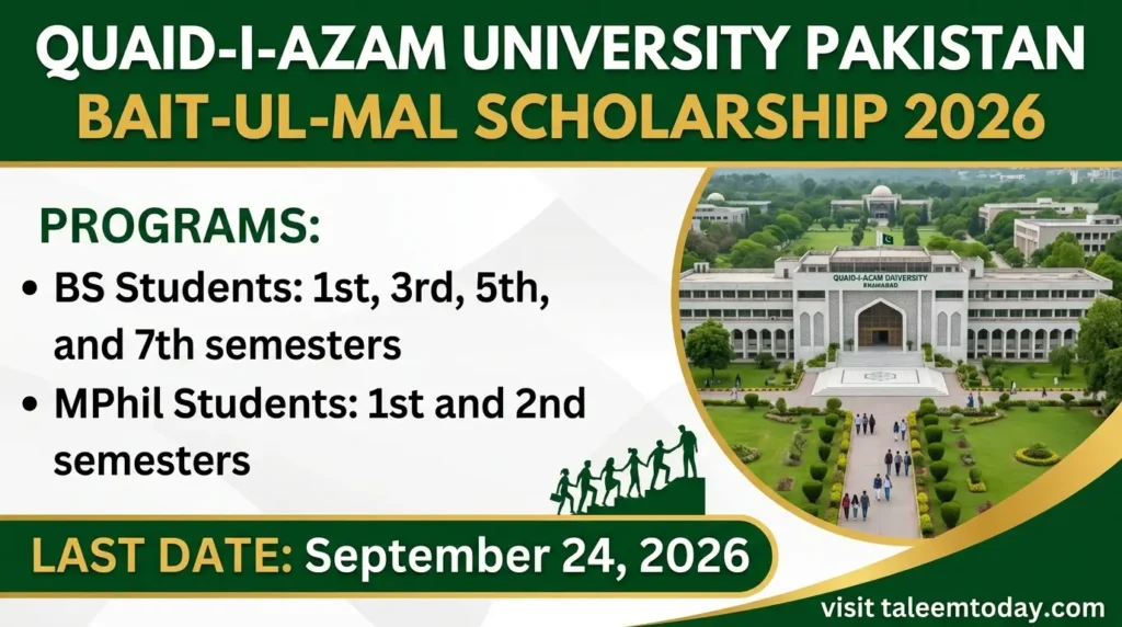 Quaid-i-Azam University Pakistan Bait-ul-Mal Scholarship 2026