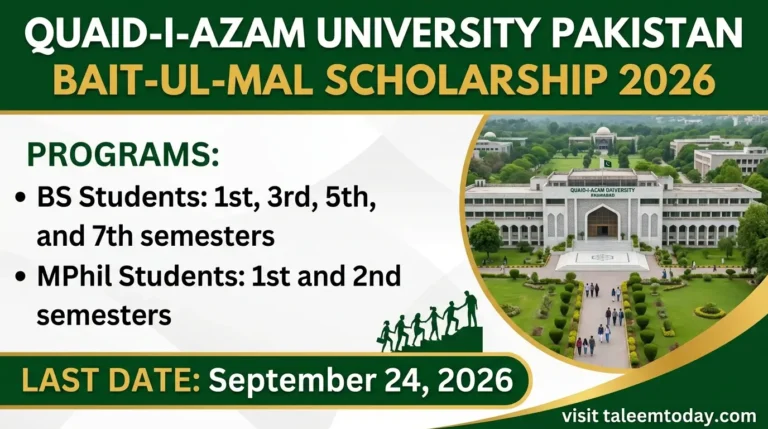 Quaid-i-Azam University Pakistan Bait-ul-Mal Scholarship 2026